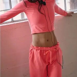 Free People Hot Shot Easy Set Coral Crop Top and Joggers